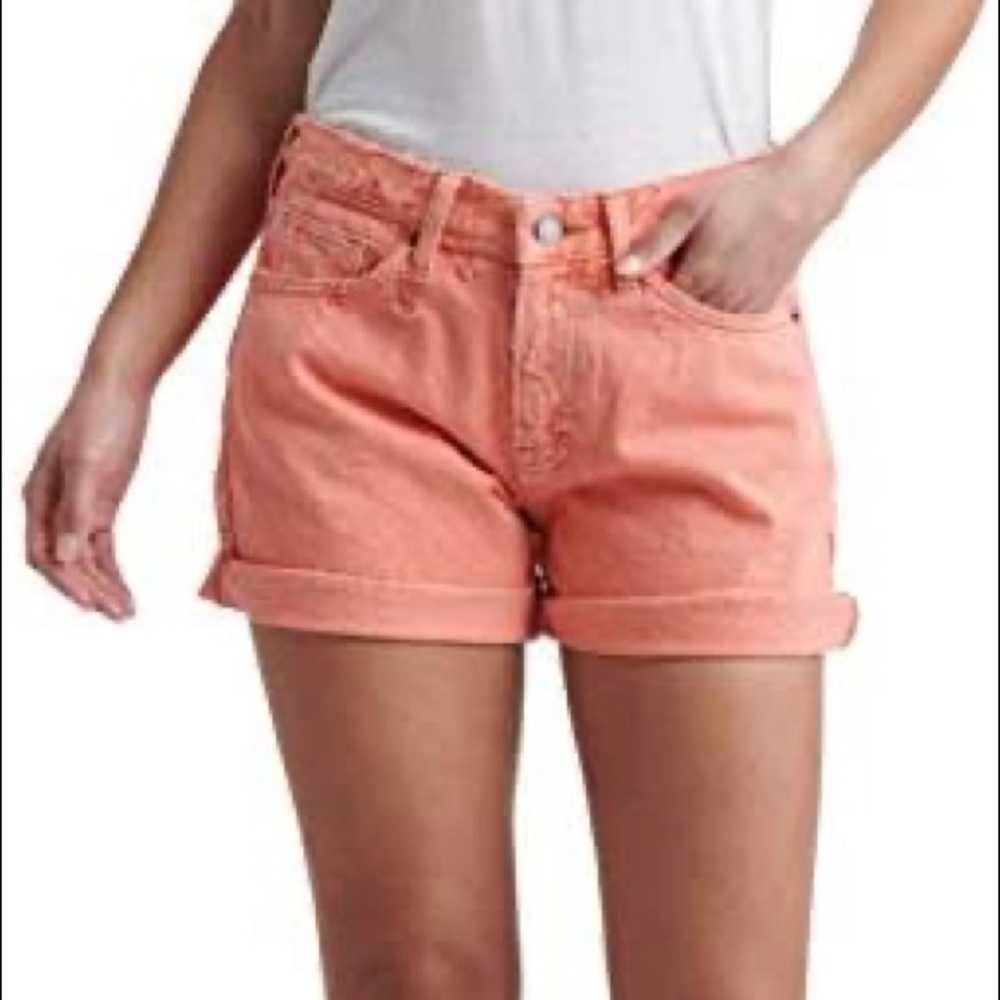 Lucky Brand Women Sz 6/28 Orange Coral Cuffed Denim Jean The Boyfriend Short Nwt